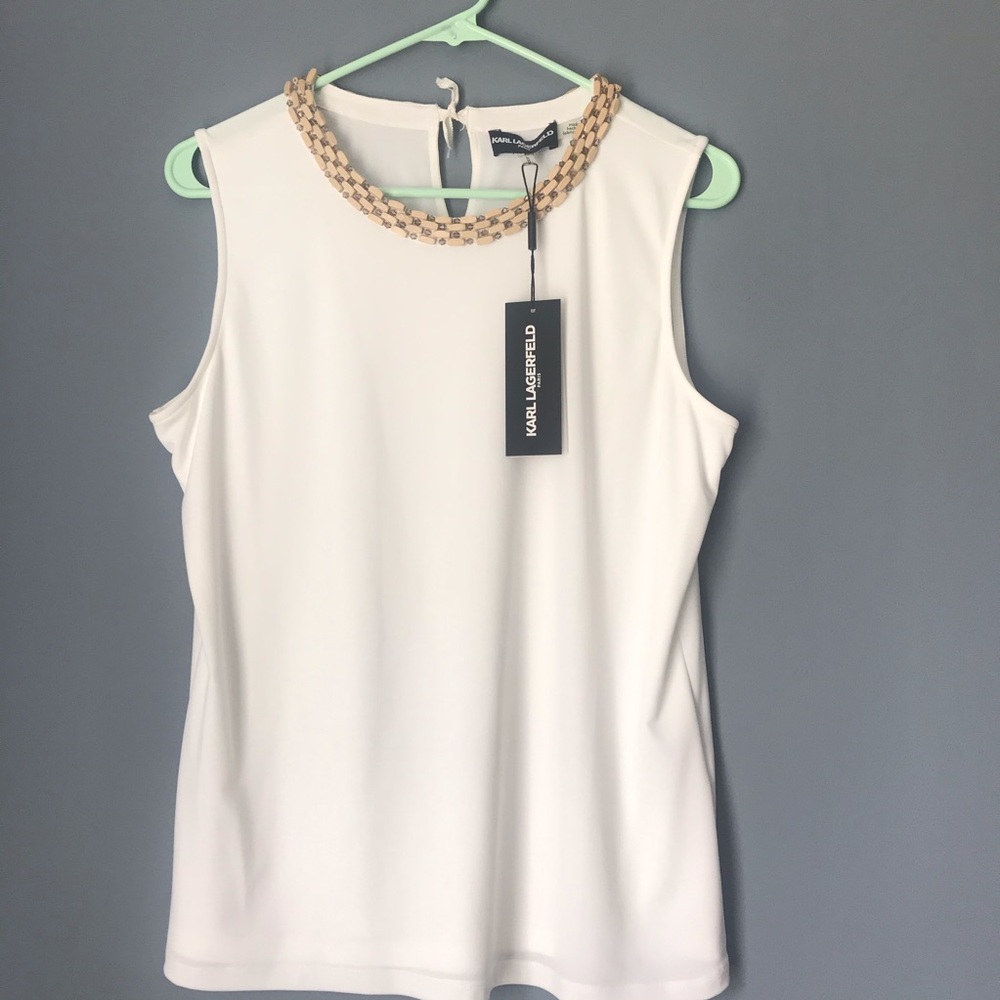 NWT Karl Lagerfeld white stretchy sleeveless top